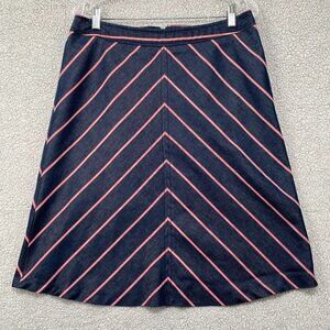 Hennes Shirt Womens Size 12 Dark Blue Red Stripped Rear Zipper Button Midi
